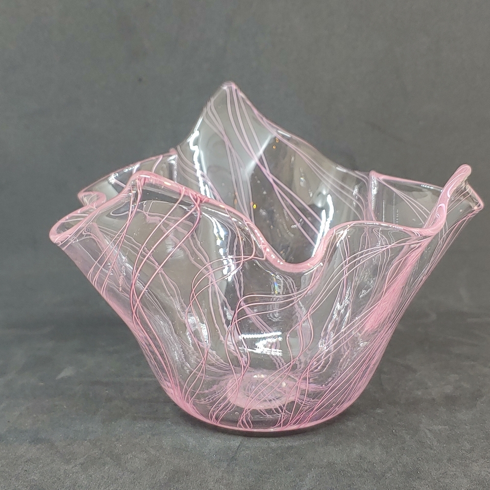Pink Hand Blown Handkerchief Vase Vessel Swirls